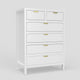 Fery Tall Dresser Chest | 6 Drawers | Gold Handles | White Solid Wood