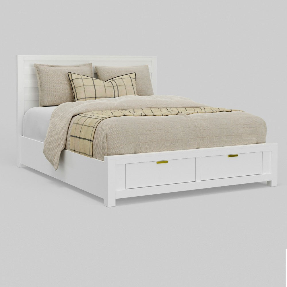 Fery California King Storage Bed | Panel Headboard | White Pine Wood