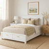 Fery California King Storage Bed | Panel Headboard | White Pine Wood