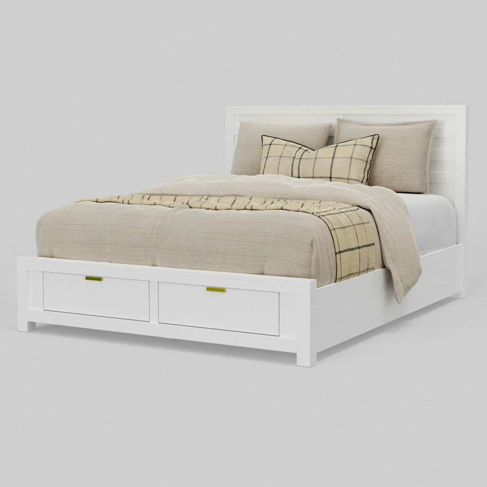 Fery King Size Storage Bed | Panel Headboard | White Solid Pine Wood