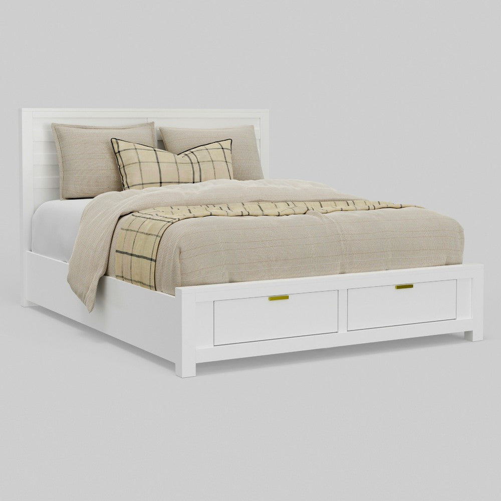 Fery King Size Storage Bed | Panel Headboard | White Solid Pine Wood