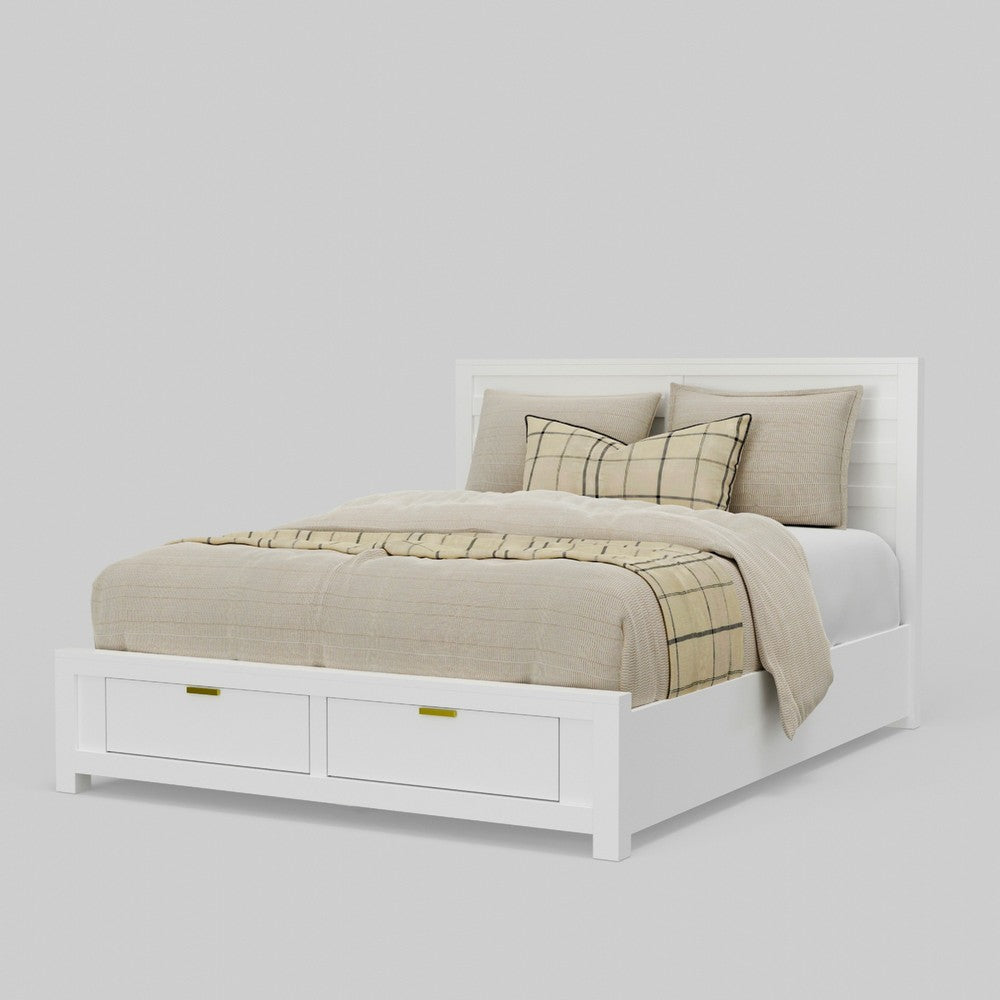 Fery Full Size Storage Bed | Panel Headboard | White Solid Pine Wood