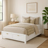 Fery Full Size Storage Bed | Panel Headboard | White Solid Pine Wood