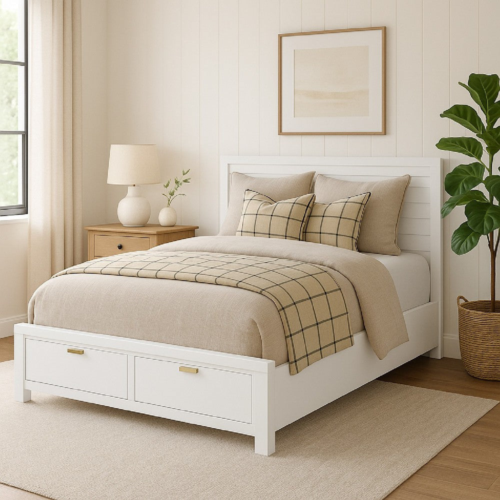Fery Full Size Storage Bed | Panel Headboard | White Solid Pine Wood