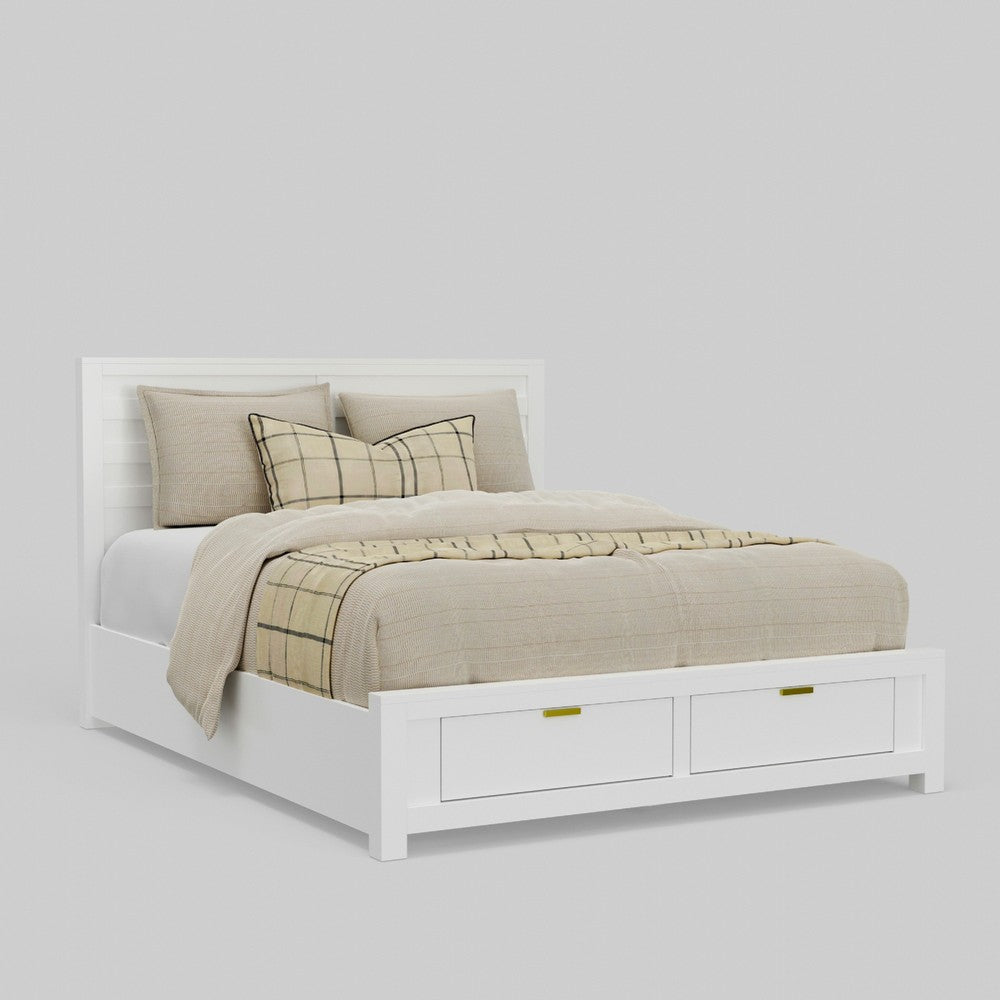 Fery Full Size Storage Bed | Panel Headboard | White Solid Pine Wood