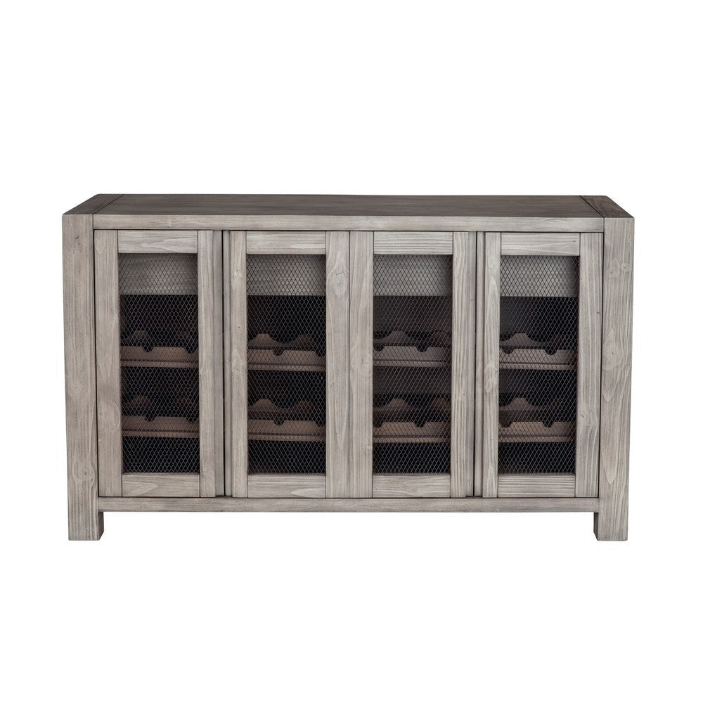 Ebb Sideboard Console | 4 Mesh Doors | Gray Solid Pine Wood 58’’ BM333197