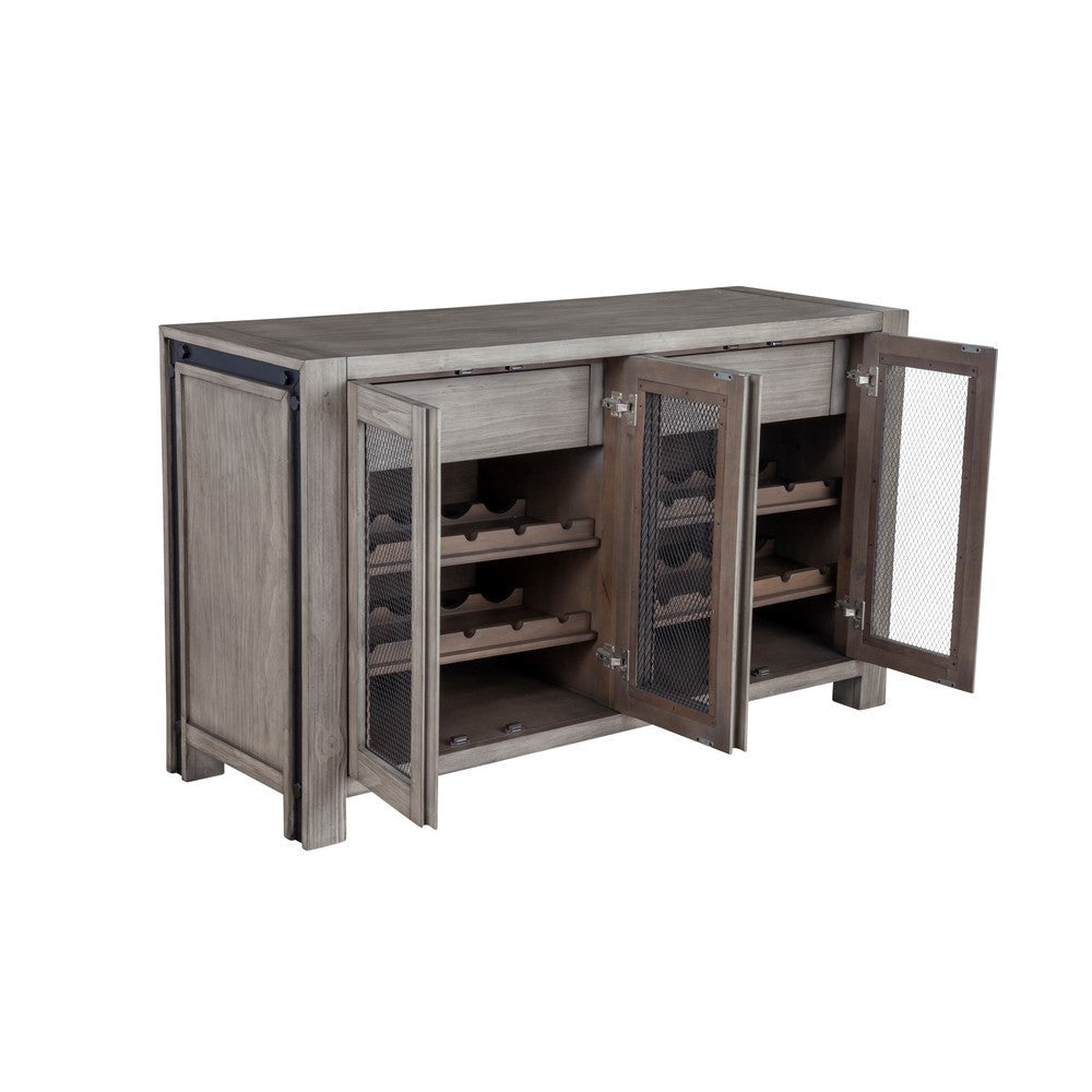 Ebb Sideboard Console | 4 Mesh Doors | Gray Solid Pine Wood 58’’ BM333197