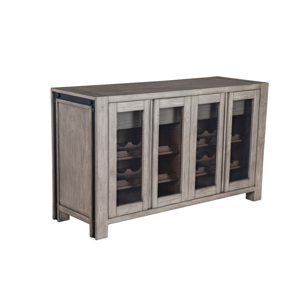 Ebb Sideboard Console | 4 Mesh Doors | Gray Solid Pine Wood 58"