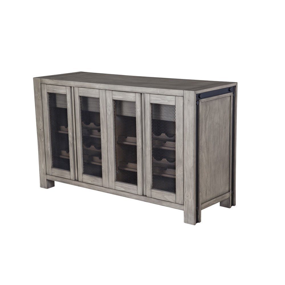 Ebb Sideboard Console | 4 Mesh Doors | Gray Solid Pine Wood 58’’ BM333197