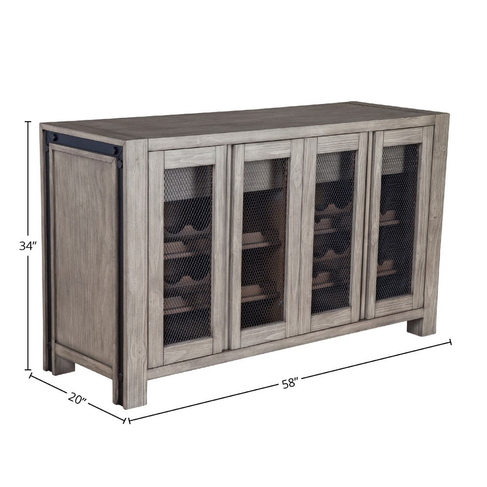 Ebb Sideboard Console | 4 Mesh Doors | Gray Solid Pine Wood 58"