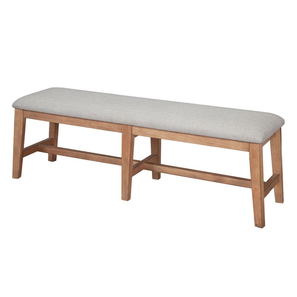 Rejo Dining Bench | Oatmeal Gray Cushion | Natural Brown Pine Wood BM333200