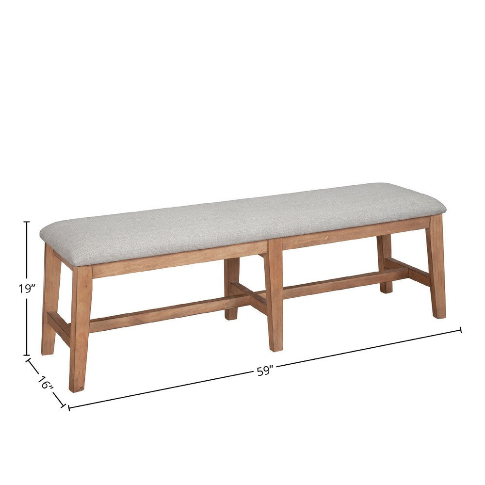 Rejo Dining Bench | Oatmeal Gray Cushion | Natural Brown Pine Wood BM333200