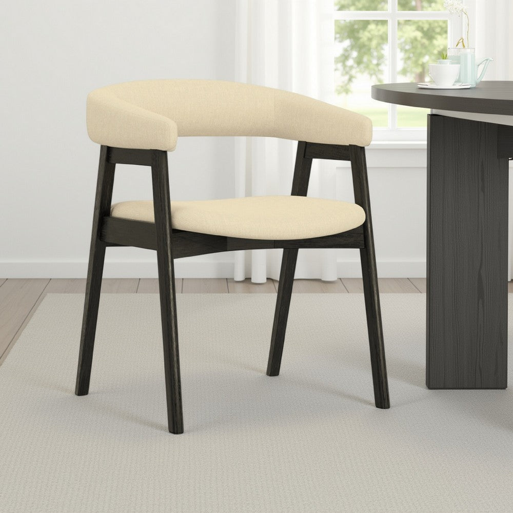 Vecy Dining Chair Set of 2 | Curved Back | Gray Fabric | Vintage Black