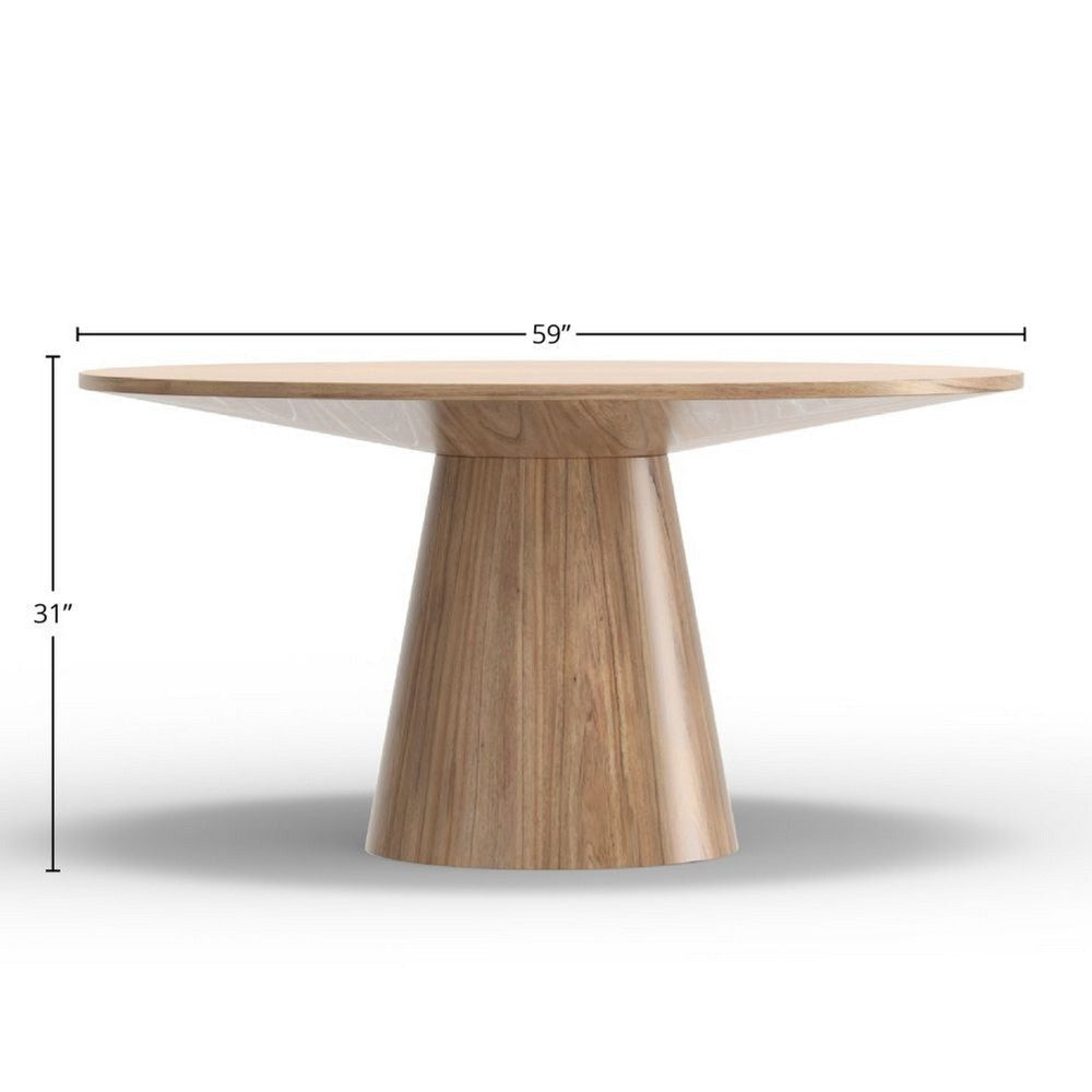 Vecy Dining Table | 59’’ Round Top w Pedestal Base | Natural Brown BM333207