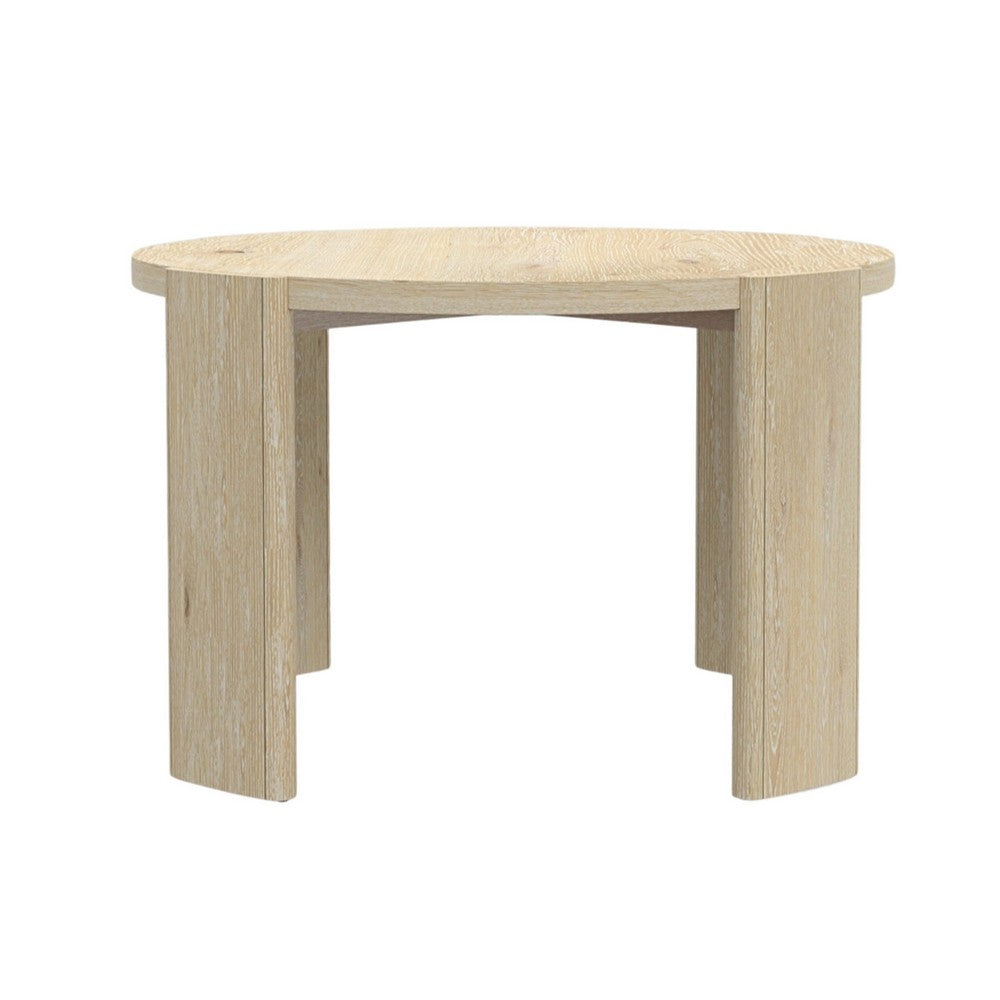 Lony Dining Table | 47" Round Top | Modern Panel Legs | Natural Brown