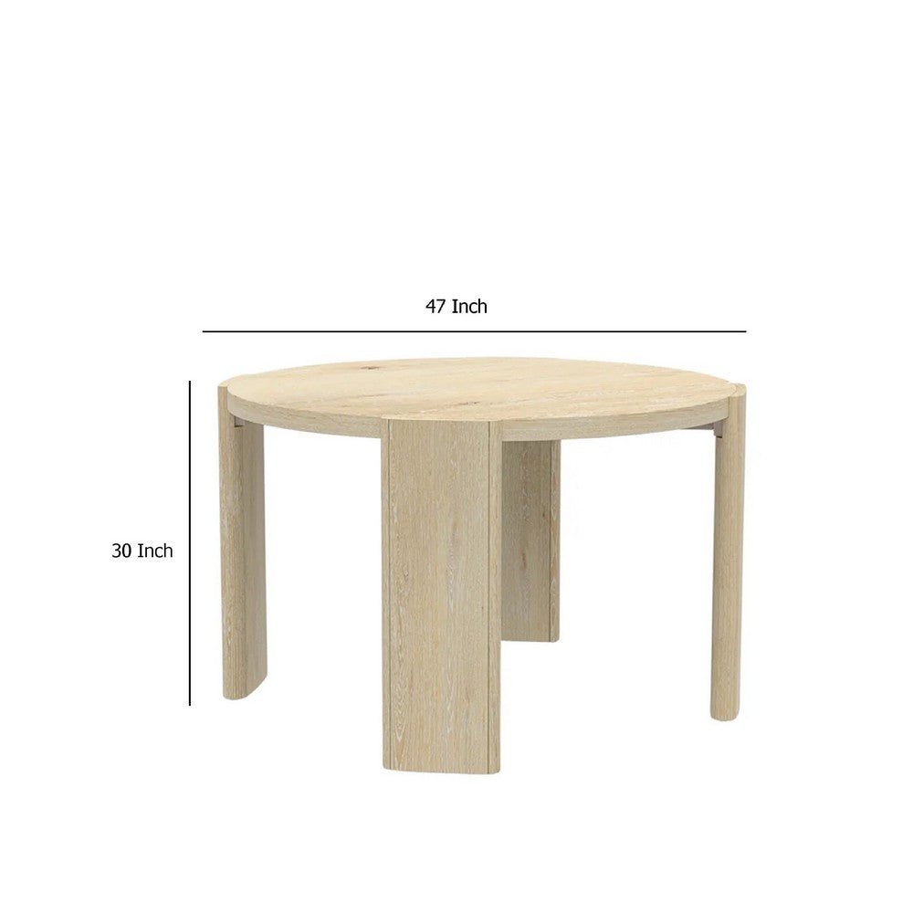 Lony Dining Table | 47" Round Top | Modern Panel Legs | Natural Brown