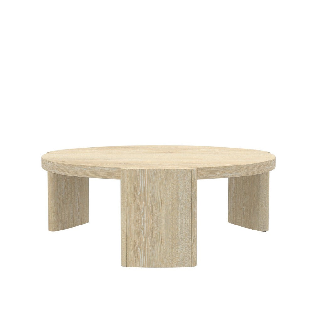 Lony Coffee Table | 42" Round Top | Modern Panel Legs | Natural Brown