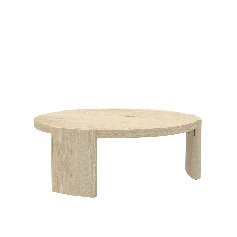 Lony Coffee Table | 42" Round Top | Modern Panel Legs | Natural Brown