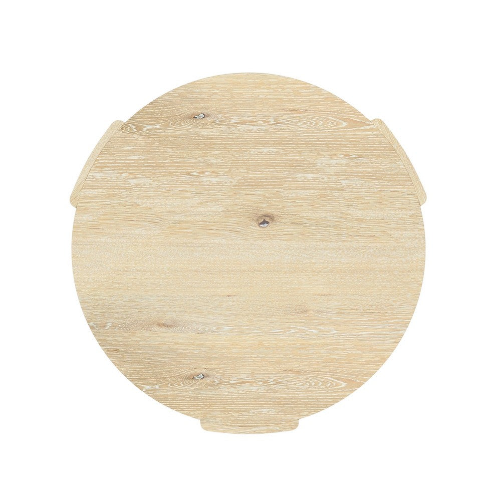 Lony Coffee Table | 42" Round Top | Modern Panel Legs | Natural Brown