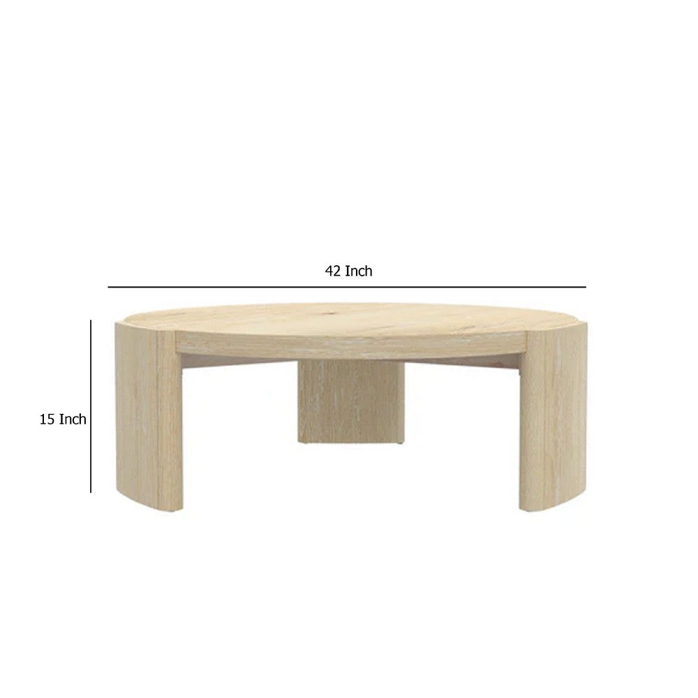 Lony Coffee Table | 42" Round Top | Modern Panel Legs | Natural Brown