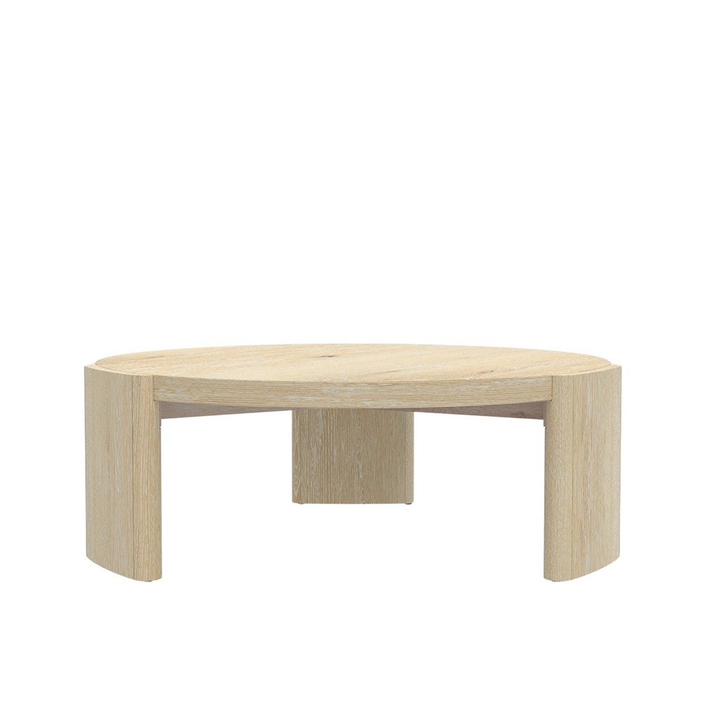 Lony Coffee Table | 42" Round Top | Modern Panel Legs | Natural Brown