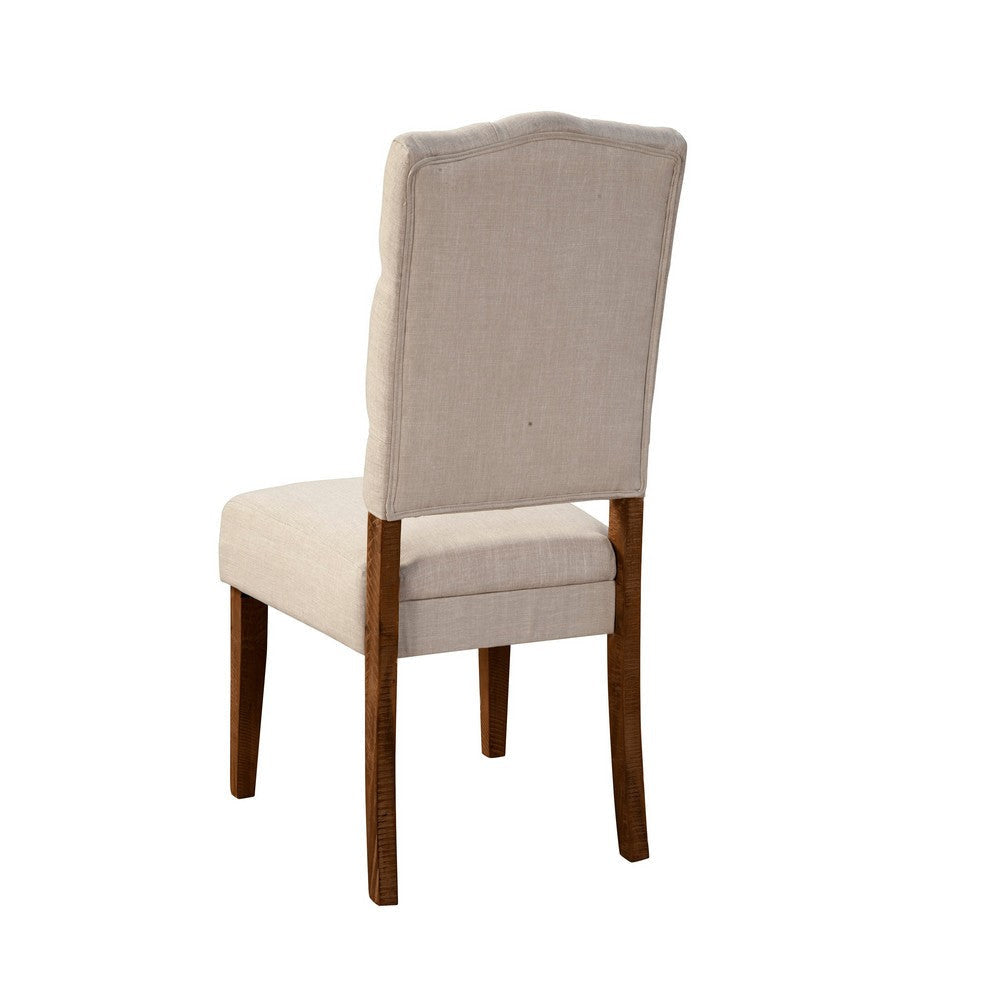 Bela Dining Chair Set of 2 | Button Beige Back | Brown Acacia Wood BM333216