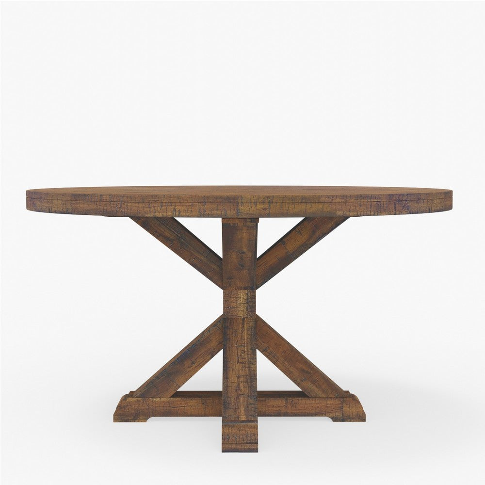Bela Dining Table | 54" Round Top w Solid X Base | Brown Acacia Wood