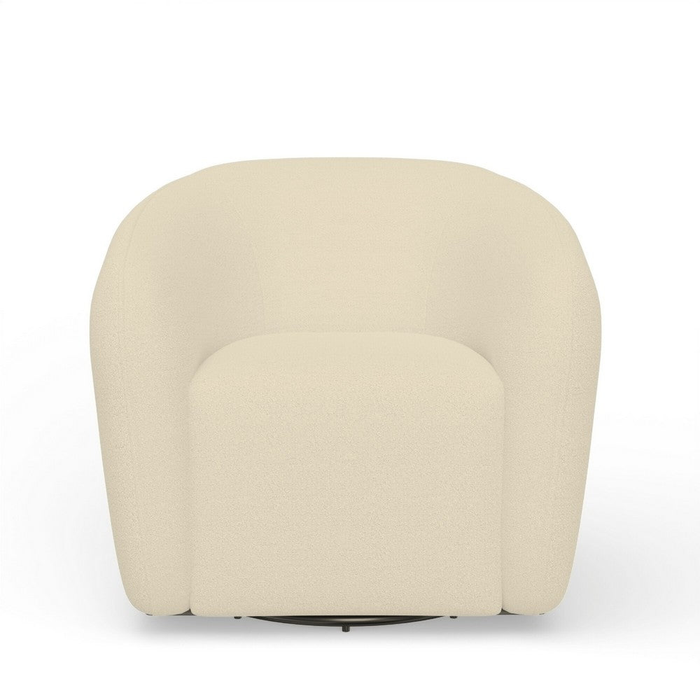 Mery Swivel Chair | Barrel Back | Ivory Upholstery | Solid Acacia Wood