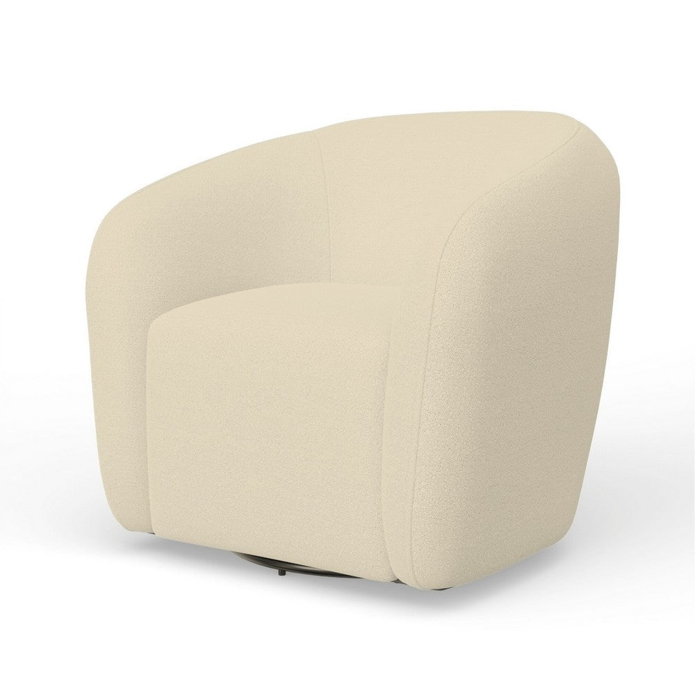 Mery Swivel Chair | Barrel Back | Ivory Upholstery | Solid Acacia Wood