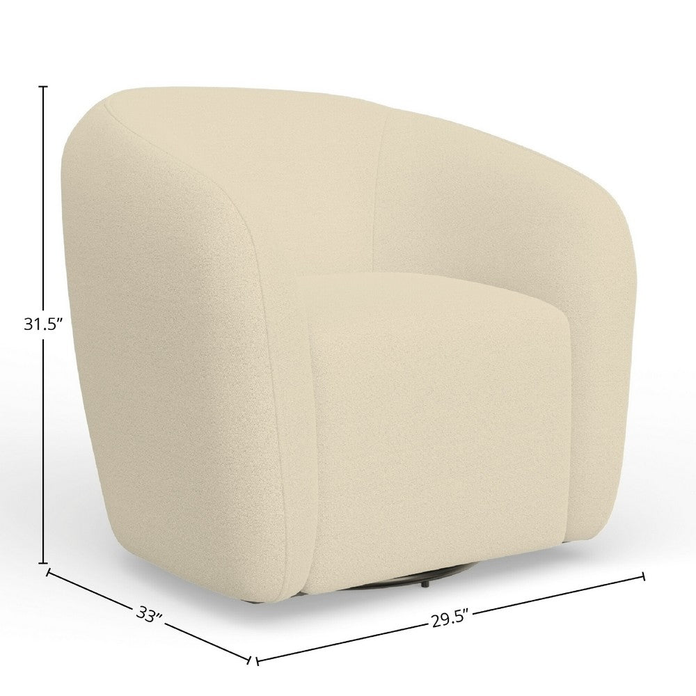 Mery Swivel Chair | Barrel Back | Ivory Upholstery | Solid Acacia Wood