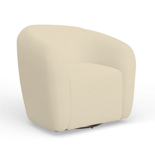 Mery Swivel Chair | Barrel Back | Ivory Upholstery | Solid Acacia Wood