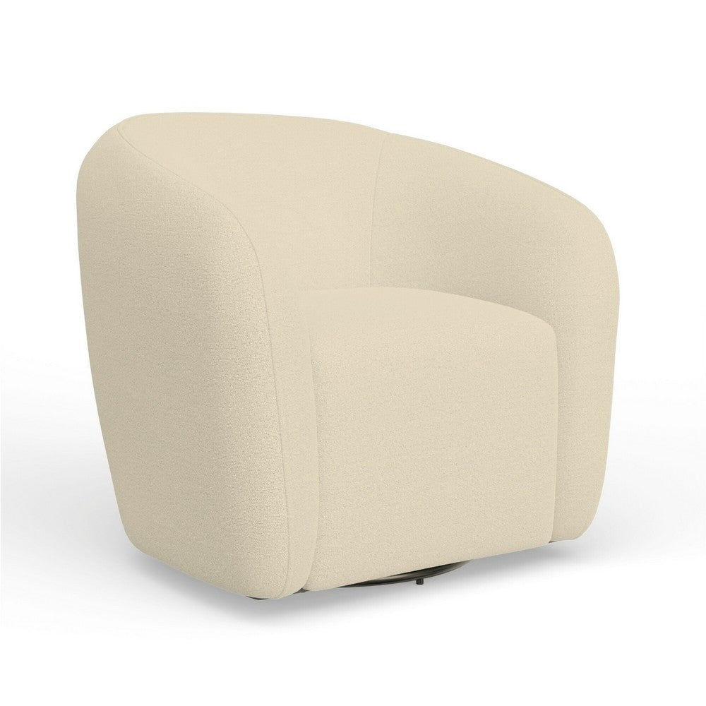 Mery Swivel Chair | Barrel Back | Ivory Upholstery | Solid Acacia Wood