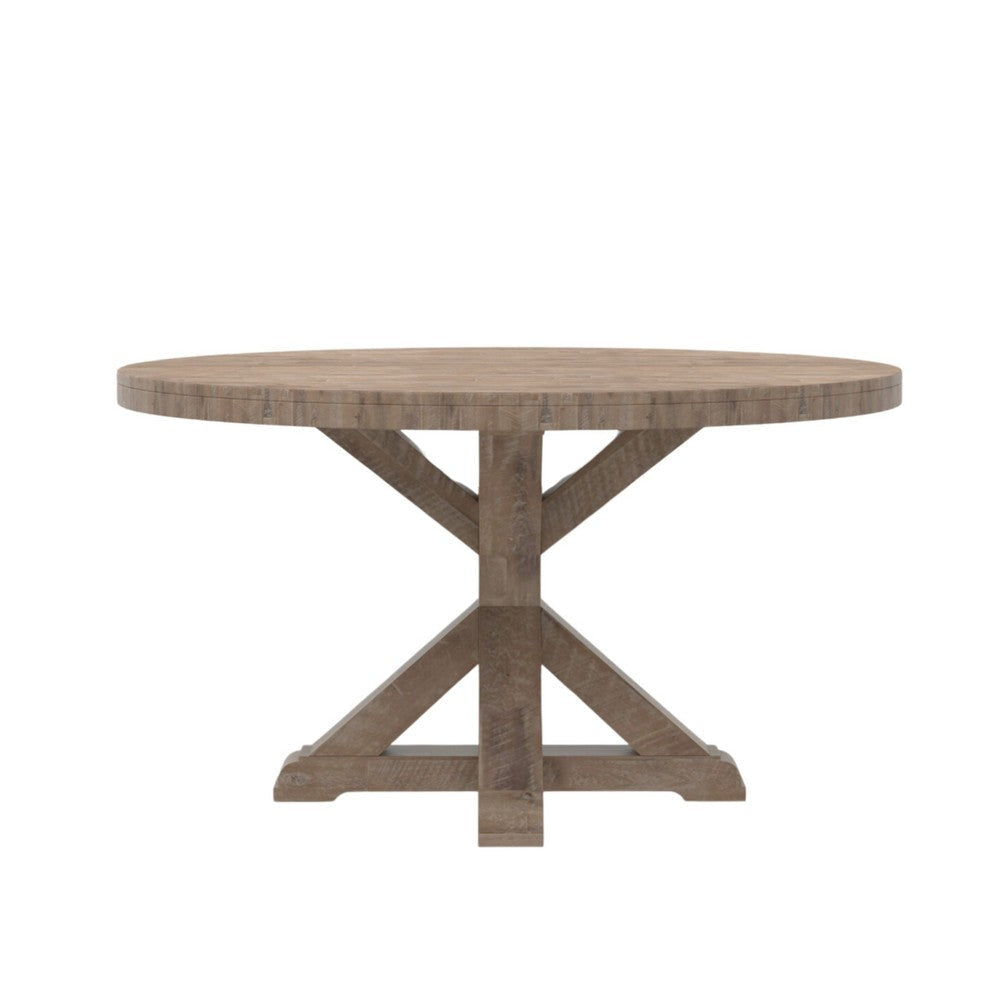 Bela Dining Table | 54’’ Round Top w Solid X Base | Weathered Brown BM333222