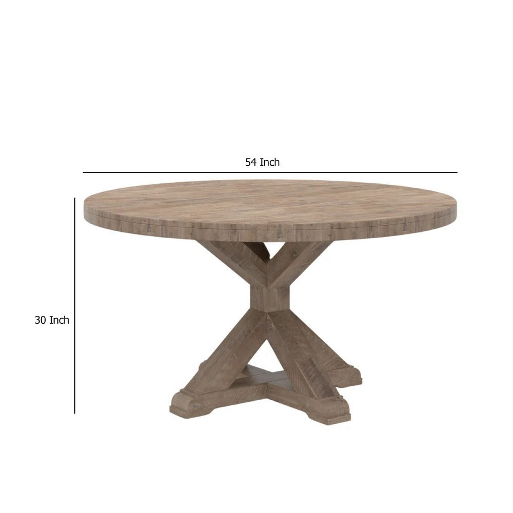 Bela Dining Table | 54’’ Round Top w Solid X Base | Weathered Brown BM333222