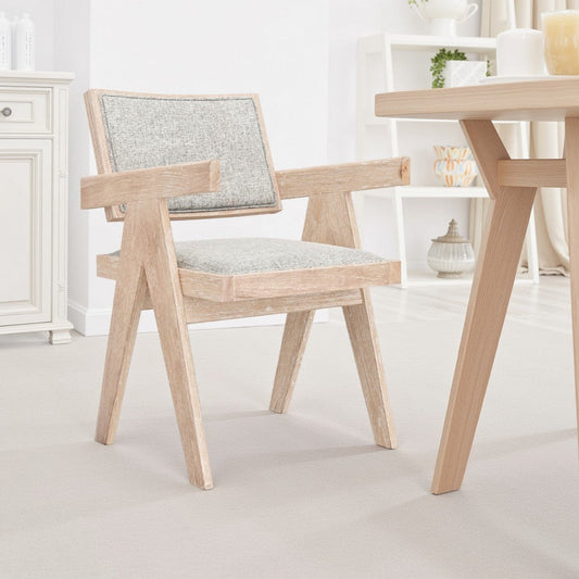 Hela Dining Armchair Set of 2 | Gray | Driftwood Brown Rubberwood