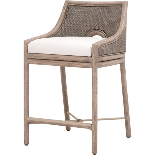 Ady Counter Stool Chair | Gray Mahogany | Cabana Loom White Cushion