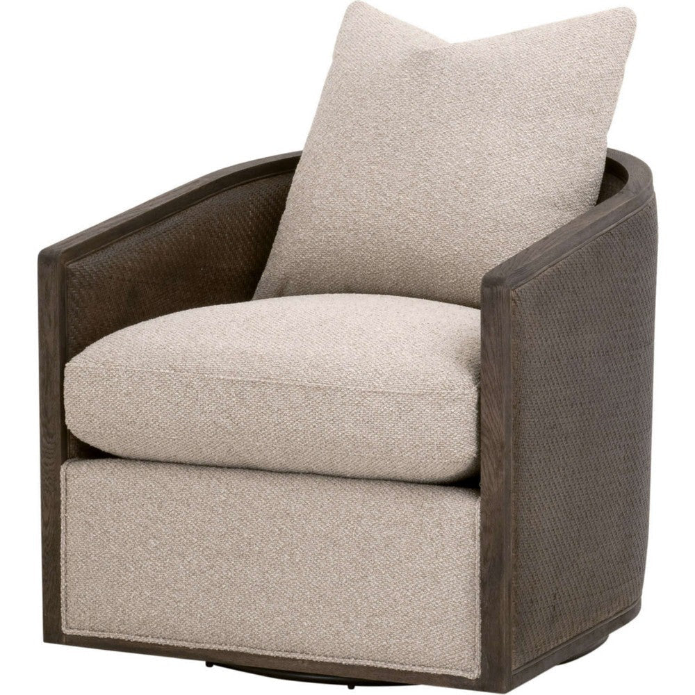 Niya Armchair | Loose Pillow Back | Brown Oak Wood | Light Beige Jute
