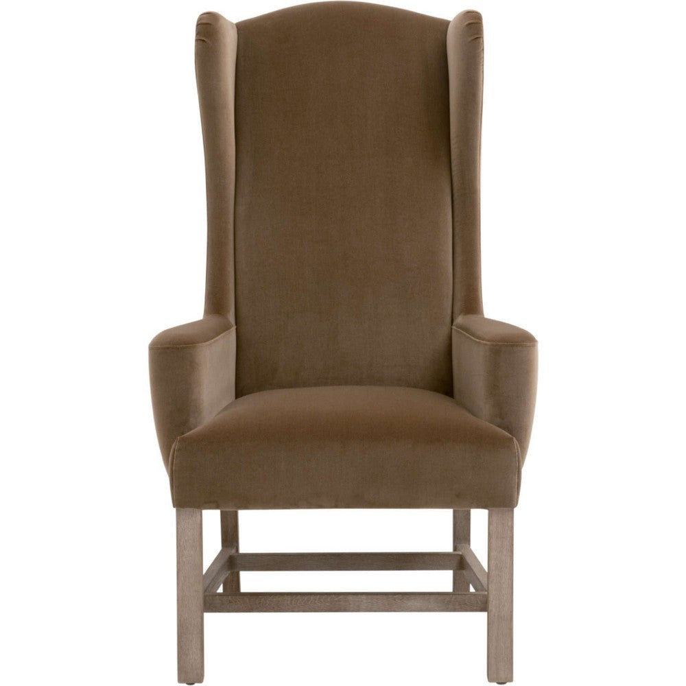 Teny Wingback Dining Armchair Brown Velvet Gray Oak Solid Wood BM333244