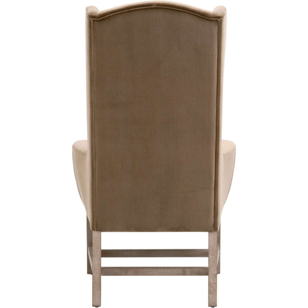 Teny Wingback Dining Armchair Brown Velvet Gray Oak Solid Wood BM333244