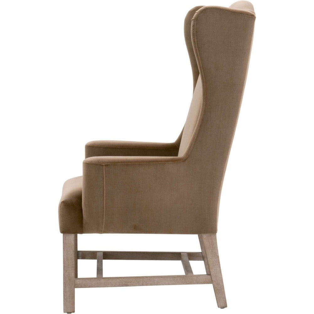 Teny Wingback Dining Armchair Brown Velvet Gray Oak Solid Wood BM333244