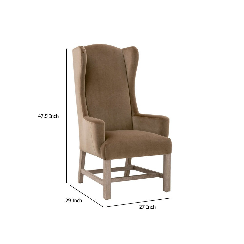 Teny Wingback Dining Armchair Brown Velvet Gray Oak Solid Wood BM333244