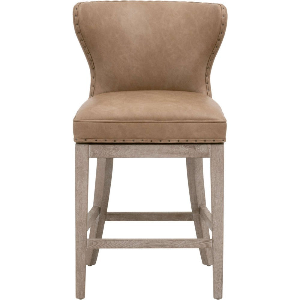 Lin Counter Stool Chair | Gray Solid Wood | Toast Brown Faux Leather BM333246