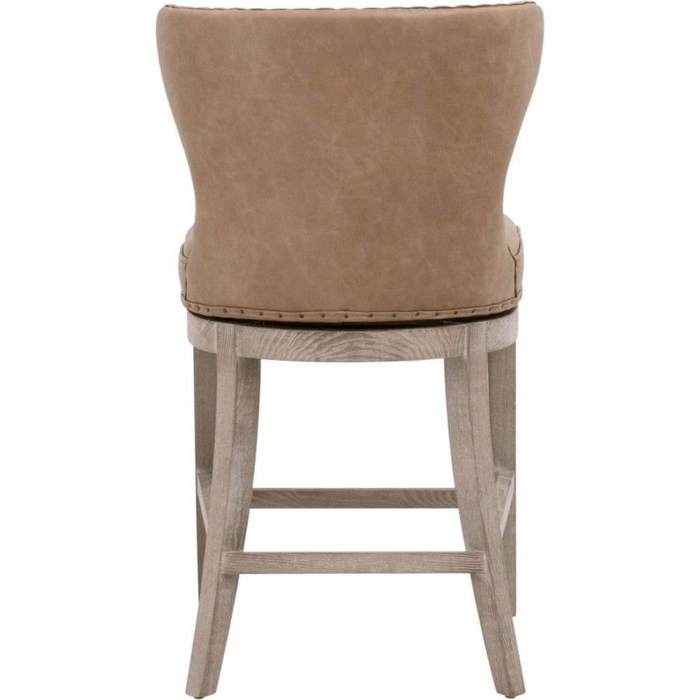 Lin Counter Stool Chair | Gray Solid Wood | Toast Brown Faux Leather BM333246