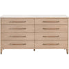 Briy 65’’ Wide Double Dresser 8 Drawers White Marble Brown Oak Wood BM333247