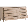 Briy 65’’ Wide Double Dresser 8 Drawers White Marble Brown Oak Wood BM333247
