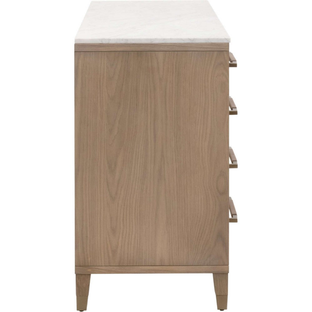 Briy 65’’ Wide Double Dresser 8 Drawers White Marble Brown Oak Wood BM333247