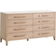 Briy 65" Wide Double Dresser, 8 Drawers, White Marble, Brown Oak Wood