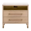 Briy Nightstand | 2 Drawers w 2 USB | White Marble Top Brown Oak Wood BM333248