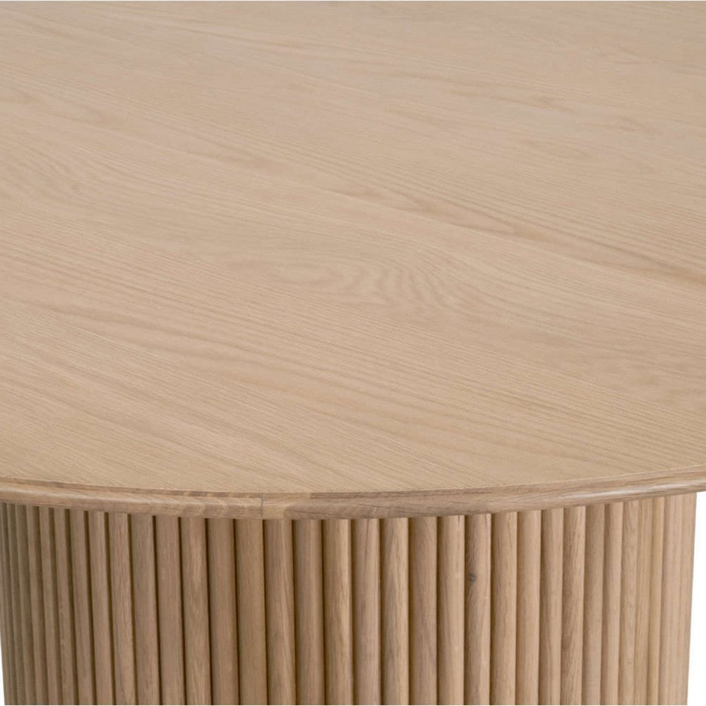 Elfa Dining Table | 54’’ Round Veneer Oak Top w Pedestal Base | Brown BM333249