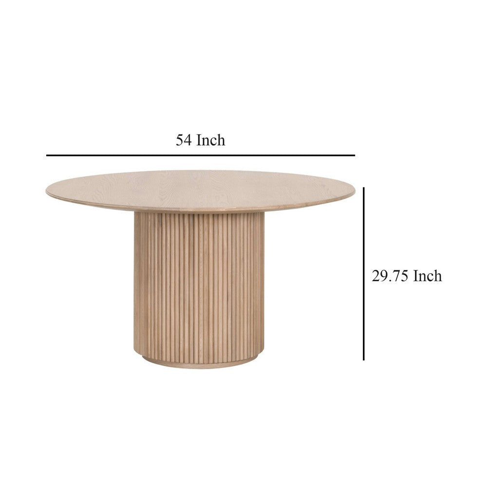 Elfa Dining Table | 54’’ Round Veneer Oak Top w Pedestal Base | Brown BM333249